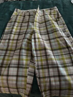 Free People Plaid Cotton culottes in Green, Brown & White sz 10